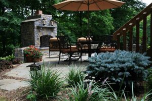 outdoor living space with patio, fireplace, and place in west chester, ohio