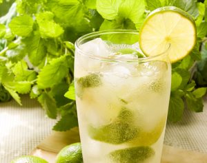 Mint inside a drink from the herb garden