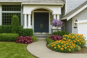 designer planning front yard landscape in fall