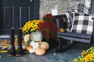 porch with chrysanthemums in West Chester, Ohio