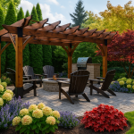 Cincinnati home with new fall landscape design around patio