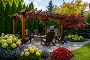 Cincinnati home with new fall landscaping and patio